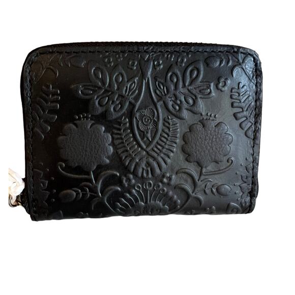 The Sak Iris Medium Zip Around Wallet Tooled Black Leather - Picture 1 of 6